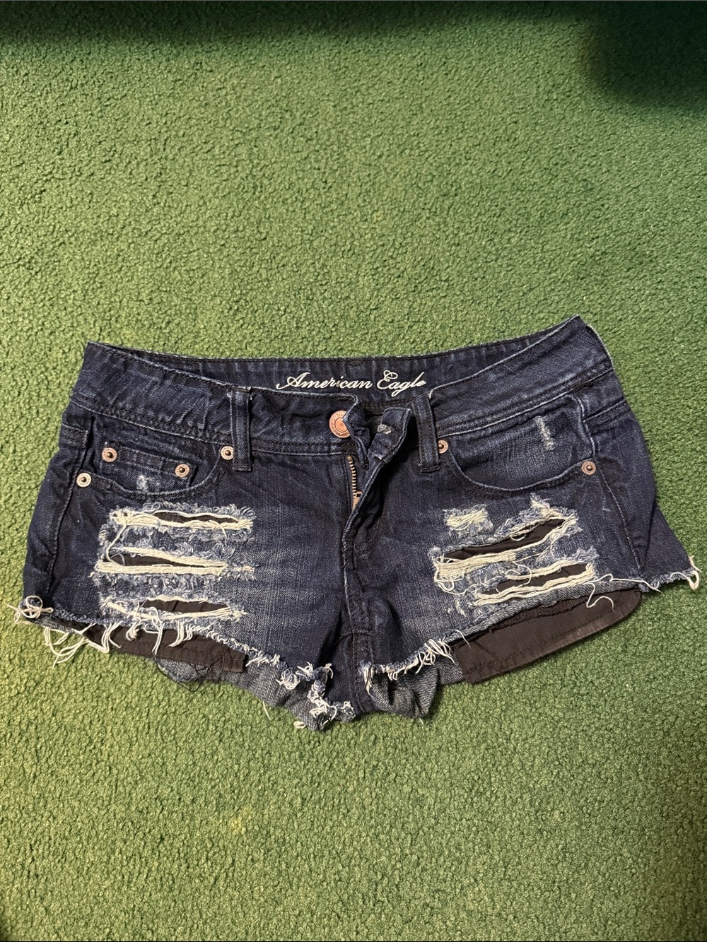 American Eagle Outfitters Navy Distressed Low-Rise Jean Shorts